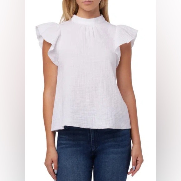 NEW JOE'S Cotton Gauze Flutter Sleeve Top In White Sz M - Picture 1 of 9